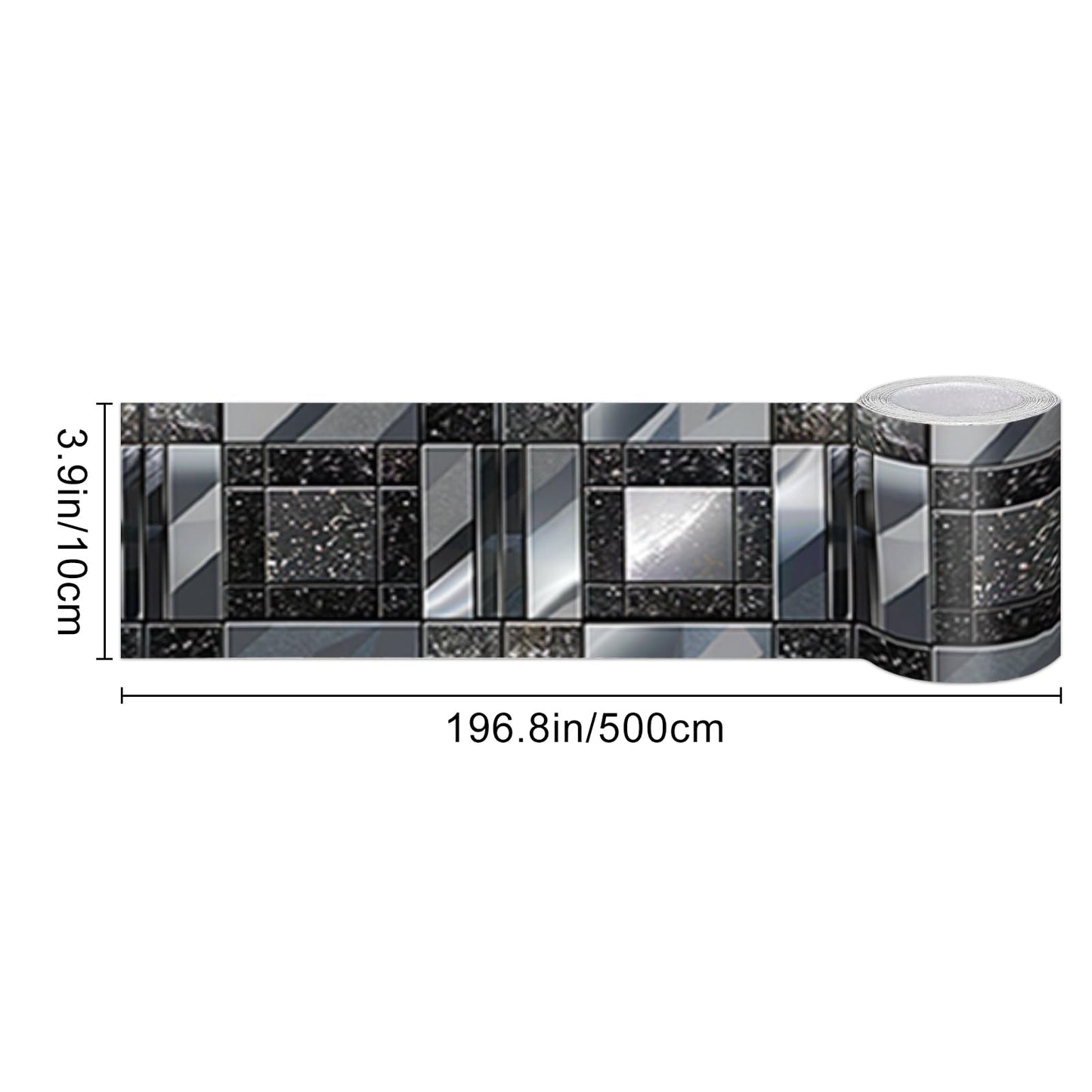 IVN Wallpaper Border Peel and Stick Wall Black and Silver Mosaic Decorative Wall Trim Self Adhesive Border for Walls Mirror Frame Accent Strip for Bedroom Kitchen LivingRoom 4x196 Inch