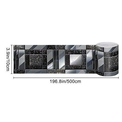 IVN Wallpaper Border Peel and Stick Wall Black and Silver Mosaic Decorative Wall Trim Self Adhesive Border for Walls Mirror Frame Accent Strip for Bedroom Kitchen LivingRoom 4x196 Inch