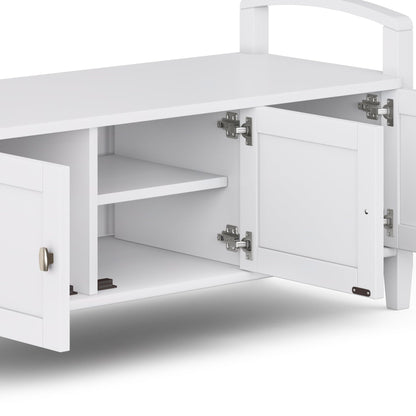 SIMPLIHOME Warm Shaker Entryway Storage Bench - 44 inch Wide Solid Wood Storage Seat in White, Transitional Bench Seat for Mudroom or Living Room with Lift-Up Lid and Shaker-Style Panels