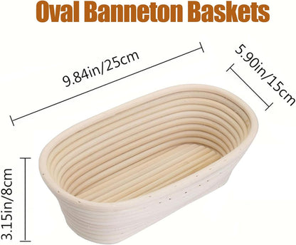 Banneton Bread Proofing Basket Set of 2, 10 inch Oval Proofing Bowls with Liners for Artisan Sourdough Bread Baking