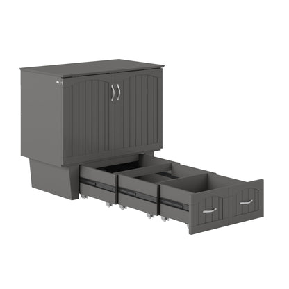 AFI, Nantucket Twin Murphy Bed Chest with Mattress, Storage Drawer and Built-In USB Charger, Grey
