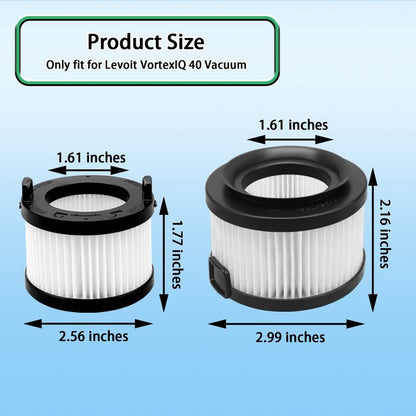 VortexIQ 40 Replacement HEPA Filter Compatible with LEVOIT Vacuum Cleaner,6-Pack Set, 2 Main Filter 4 Pre Filters Part#VortexIQ 40-RF (6 Pack)