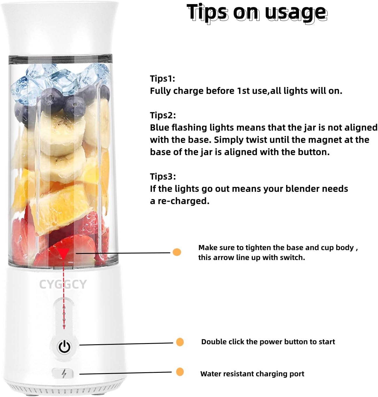 Portable Blender, Personal Blender for Shakes & Smoothies, Mini 17.6Oz Juicer Cup with 6 Blades, 4000mAh USB