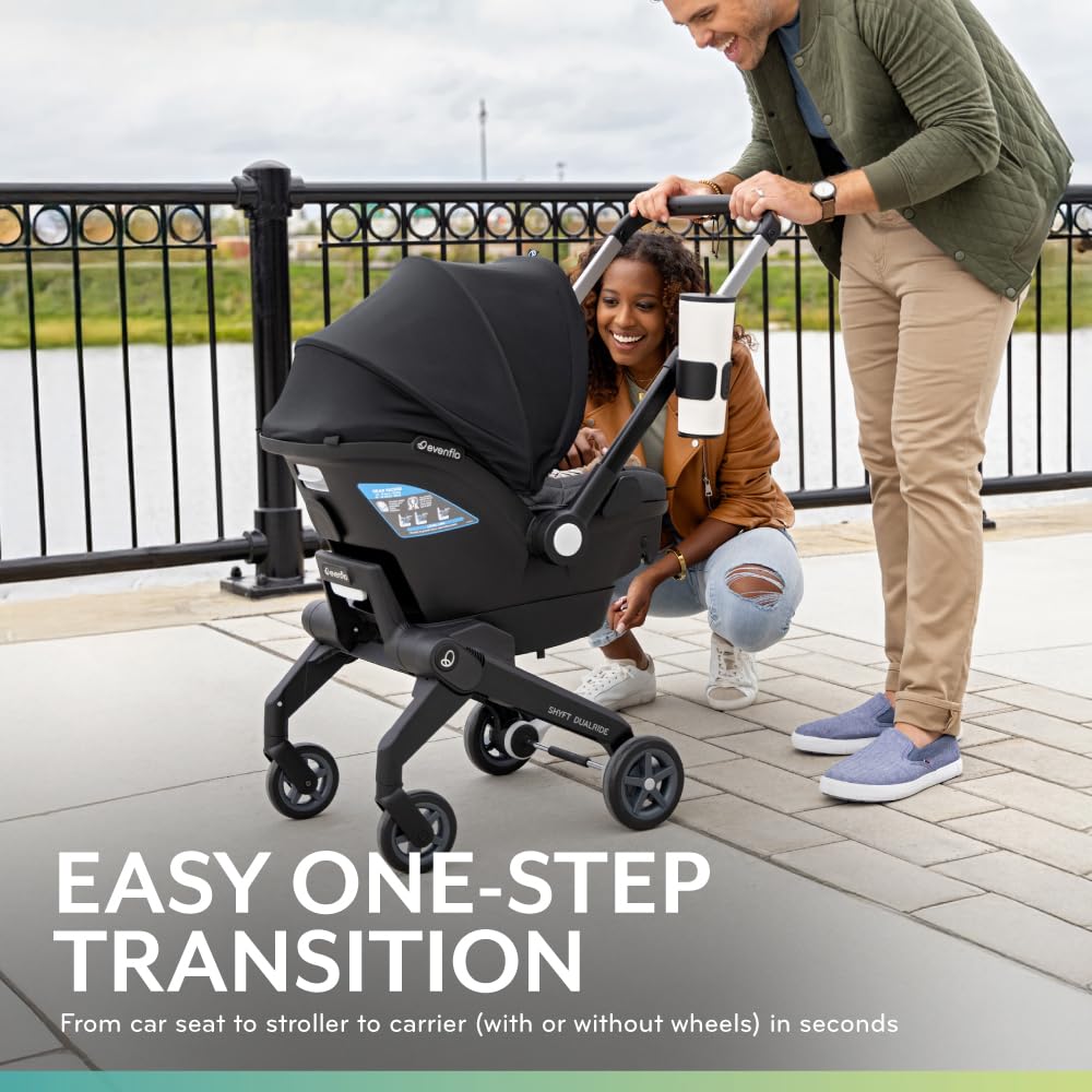 Evenflo Shyft DualRide Preemie and Infant Car Seat Stroller Combo 3-30lbs with Carryall Storage (Sylva Pink)