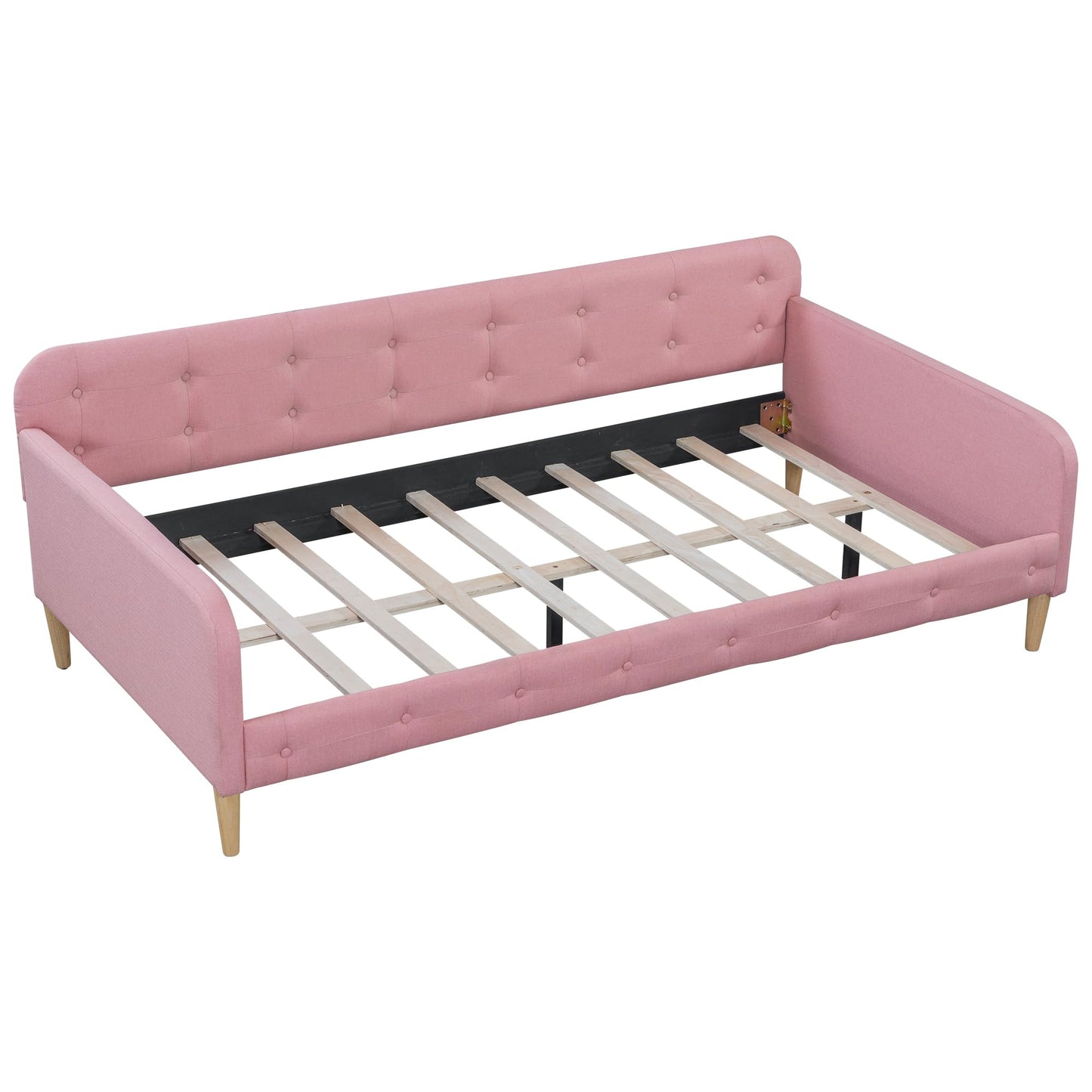 Bellemave Twin Upholstered Daybed with 4 Support Legs, Corner Bed, Upholstered Bedframe for Kids,Teens,Adults, Pink (Linen)