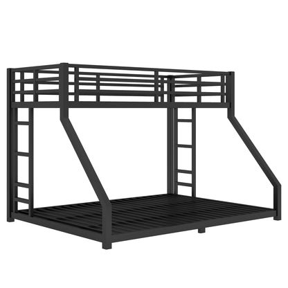 KEIKI Twin XL Over Queen Bunk Bed Metal Frame, Heavy Duty Bunk Bed with Ladder & Safety Guardrail, Noise Free, No Box Spring Needed, Space Saving Bed for Teens & Adults, Black