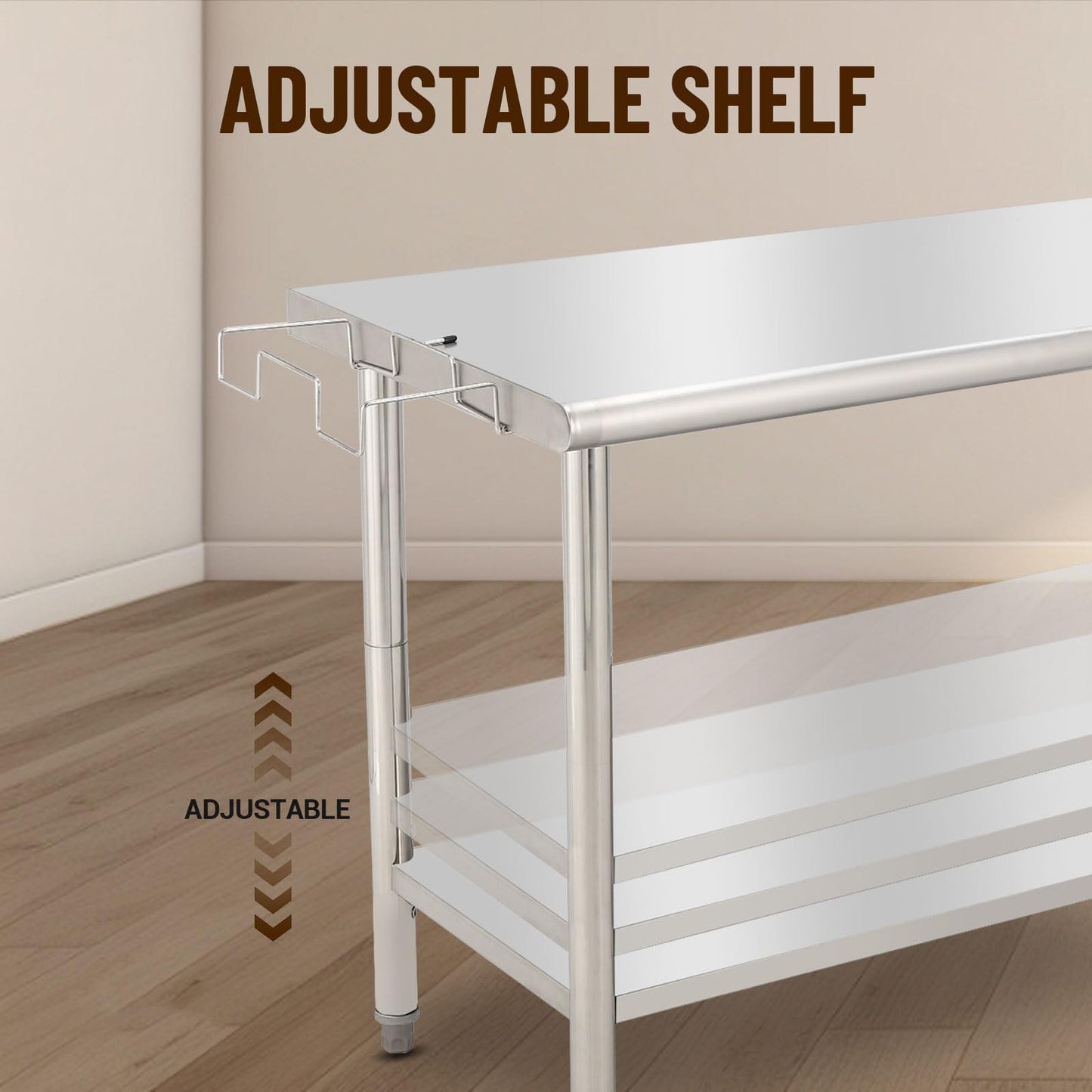 Garvee Heavy Duty NSF Stainless Steel Prep Table – 72x30x35in Commercial Workstation with Adjustable Undershelf, Removable Trash Rack, 08 Curved Edge, No Casters, No Backstop – Perfect for Kitchen