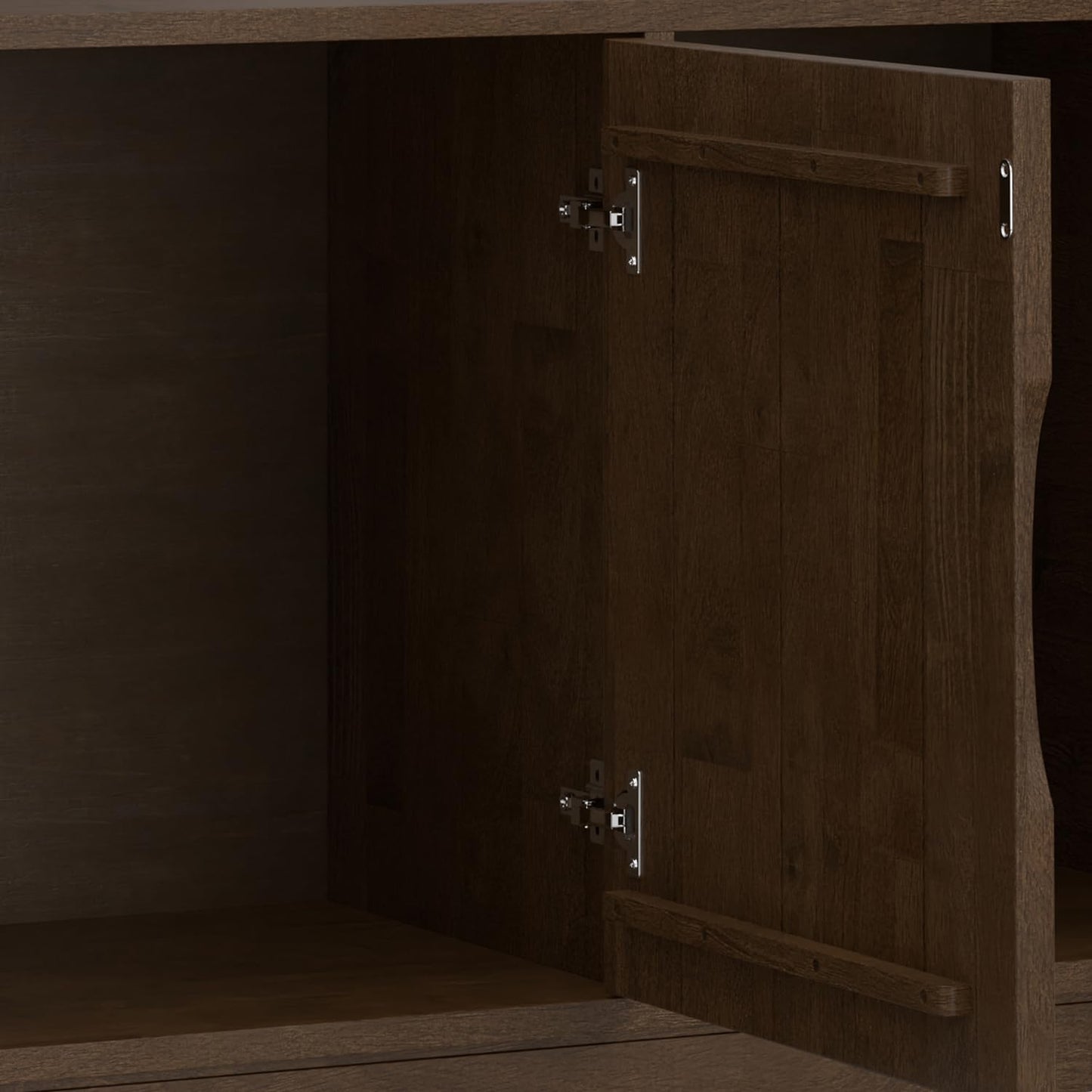SIMPLIHOME Harper Buffet - 60 inch Wide Solid Wood 3-Door Sideboard Buffet in Walnut Brown, Mid-Century Modern Cabinet for Dining Room or Kitchen with Adjustable Shelves and Tapered Legs
