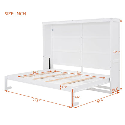 Ball & Cast Murphy Bed Full Size,Farmhouse Murphy Cabinet with Storage Shelf,Wood Hidden Wall Bed,Foldable Platform Bed,Space-Saving,No Box Spring Needed,White