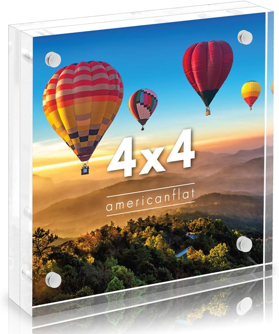 Americanflat 4x4 Acrylic Picture Frame - Double Sided Frames with Magnetic Corners for Desk or Tabletop Display