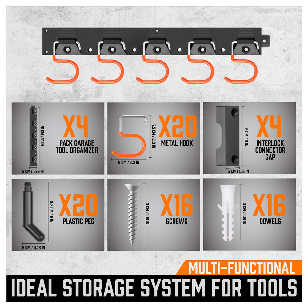 HORUSDY 64 Inch Adjustable Storage System, Wall Mount Tool Organizer, Tool Hangers for Mop and Broom Holder Shovel, Rake, Broom, Mop Holder, Etc