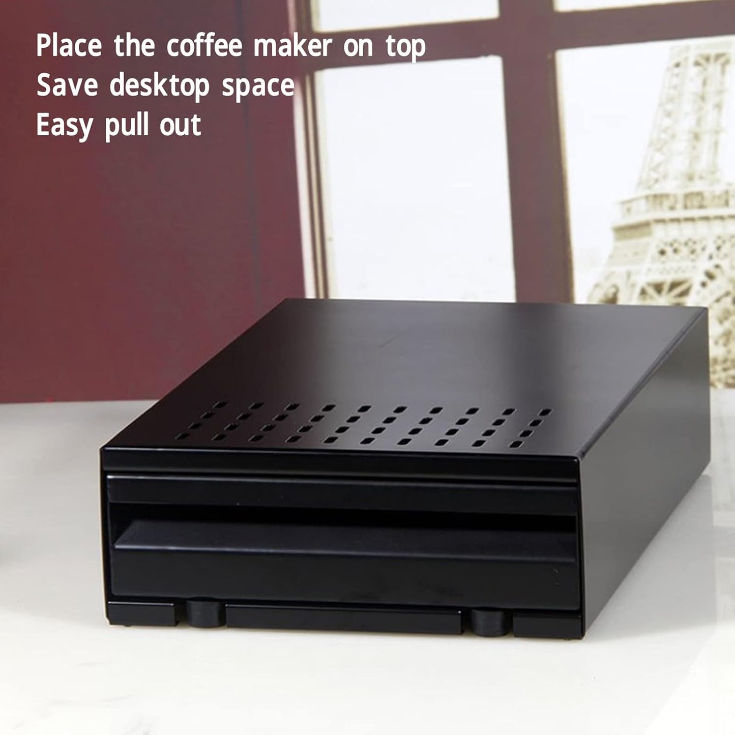 Stainless Steel Drawer Type Coffee Knock Box, Large Capacity Espresso Container, Detachable with Non-Slip Base, Black