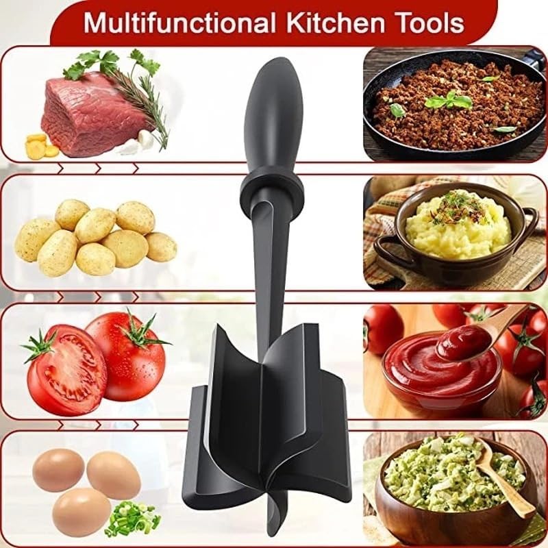 Meat Chopper and Smasher for Ground Beef and Potatoes, Nylon Construction, Non Stick Mix Chopper (Black)
