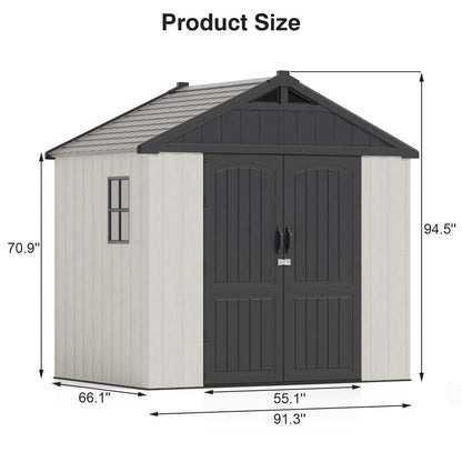 Patiowell 8x6 FT Outdoor Storage Shed, Plastic Shed Resin Garden Shed with Floor & Window & Lockable Door for Patio Furniture, Backyard Tools, Bicycles & Lawnmower, Beige