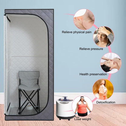 Full Size Portable Grey Steam Sauna Tent – Personal Home Spa with Fast Heating Steam Generator, Remote Control, Foldable Chair & Timer, Easy to Install PVC Frame, FCC Certification