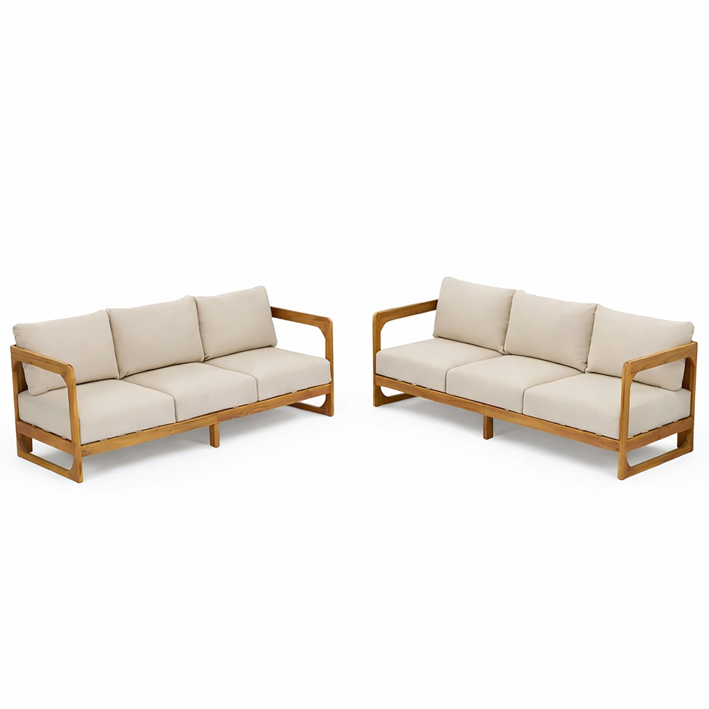 Christopher Knight Home Daria Acacia Wood Outdoor 3 Seater Sofa Set with Cushion, Solid Wood Patio Sofa with Removable Cushion, Comfy Lounge Sofa for Patio Furniture Set, Teak+Beige