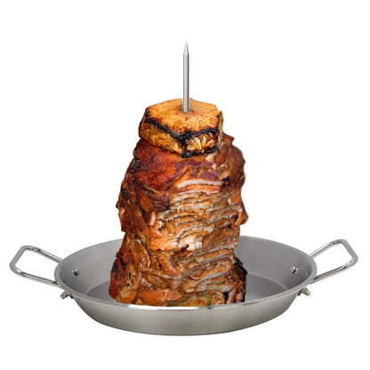 DOLAMOTY BBQ Vertical Skewer Pan Gyro Spit Shawarma Stand for oven, Al Pastor Skewer for Grill, El Pastor Hack for Tacos Al Pastor Chicken, Brazilian, Stainless Steel, with 8",10" stick