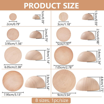 BENECREAT 8Pcs 8 Sizes Half Round Pottery Tools Set, Wooden Ceramic Top Tool Clay Tools Pottery Plate Press Tool for Making Pottery Bowls and Plates