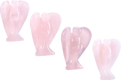 Jovivi 2pcs Amethyst Rose Quartz Crystal Angel Figurines, 1.5 Inch Polished Pocket Guardian Angel Statue for Home Decor