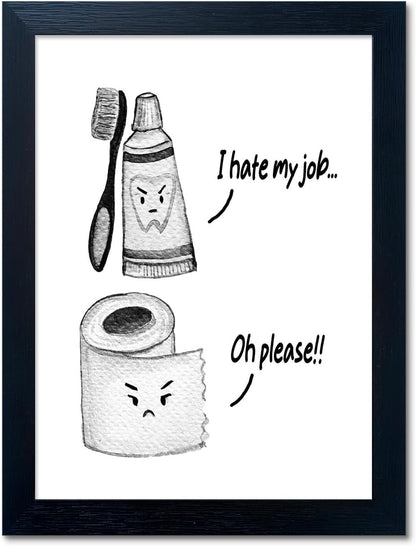 Skiennix Kids Bathroom Decor - Cute Children's Wall Art Canvas Print | Funny Framed Black and White Artwork
