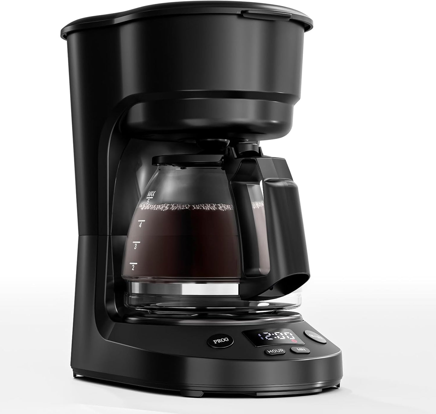 5 Programmable 25oz WAA Cup Drip Coffee Maker, Portable Coffee Machine with Glass Pot, Includes Hot Plate and Reusable