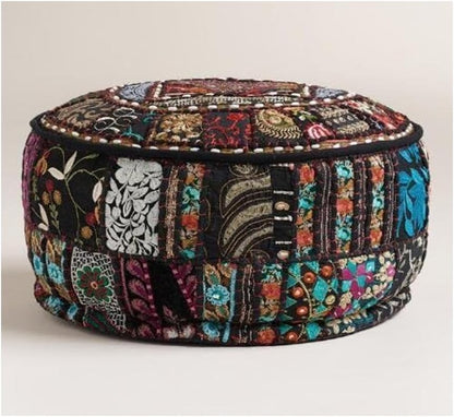 14"x22") Sophia-Art Indian Embroidered Patchwork Cover Indian Decorative Comfortable Floor Cotton Cushion Ottoman Pouf