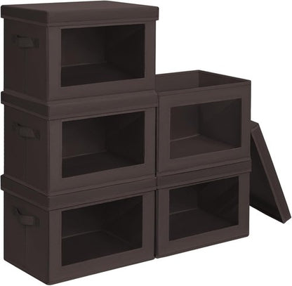 Homsorout Stackable Storage Bins - Large Fabric Baskets with Lids | Foldable Closet Organizer, 5 Pack, Brown