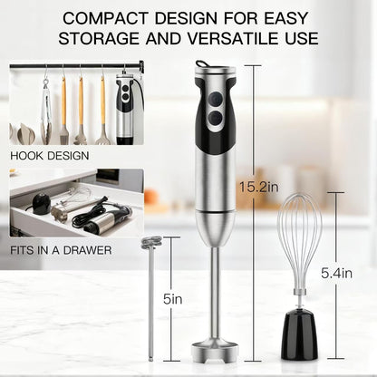 MegaWise Hand Blender, Immersion Blender Handheld 12-Speed with 80% Sharper Blades, Titanium Reinforced Stainless Steel 3-in-1 Immersion Blender,Includes Whisk and Milk Frother (3-in 1 Black)