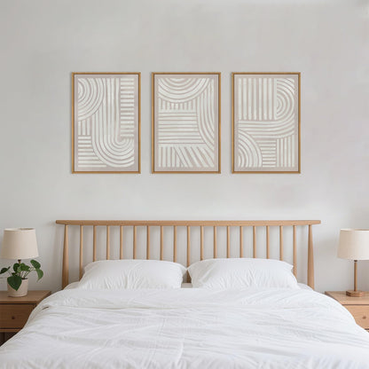 Aryroi Large Abstract Neutral Geometric Framed Canvas Wall Art,Boho Minimalist Shapes Wall Decor,Modern Lines Artwork,Mid Century Arch Art Print for Living Room,Bedroom,Office- 16"x24"x3