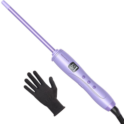 Wavytalk 3/8 Inch Small Curling Iron Wand for Short & Long Hair, Ceramic Barrel with Adjustable Temperature, Heat Resistant Glove Included (Rose Pink)