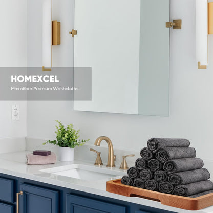 24 Pack, 12x12 Inch HOMEXCEL Microfiber Washcloths Highly Absorbent and Soft Face Towel, Multi-Purpose Grey Wash Cloths