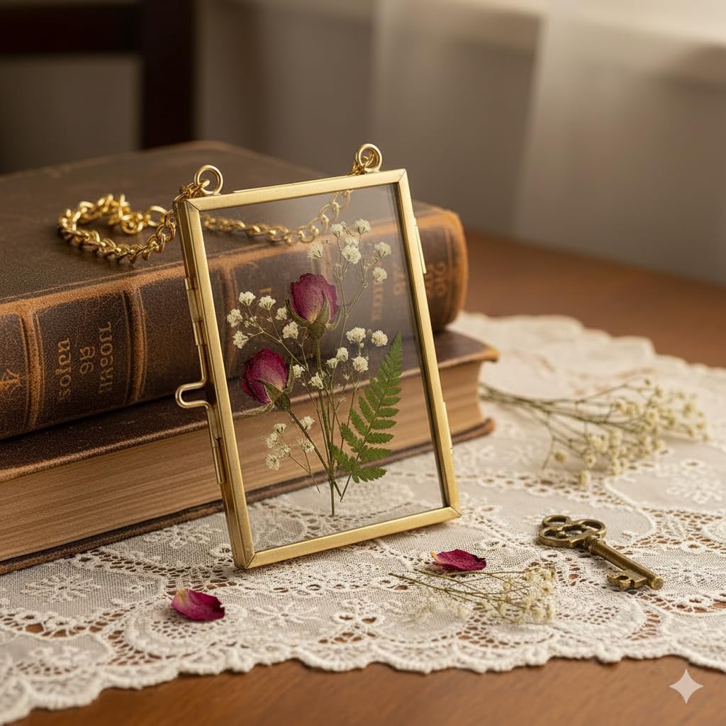 Gold Metal Pressed Flower Frame,Double Glass Display for DIY Floral Art, Ideal for Home Decor and Botanical Projects, Gift for Creating Custom Floral DIY Displays on Wall Tables Living Room Office