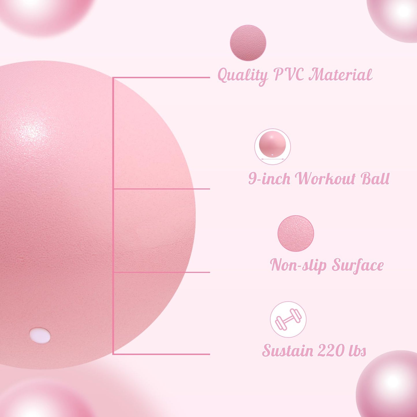 Small Pilates Ball 9 Inch Small Exercise Ball Mini Workout Yoga Balls for Gym Yoga, Core Training, Fitness, Workout, Stability, Improves Balance