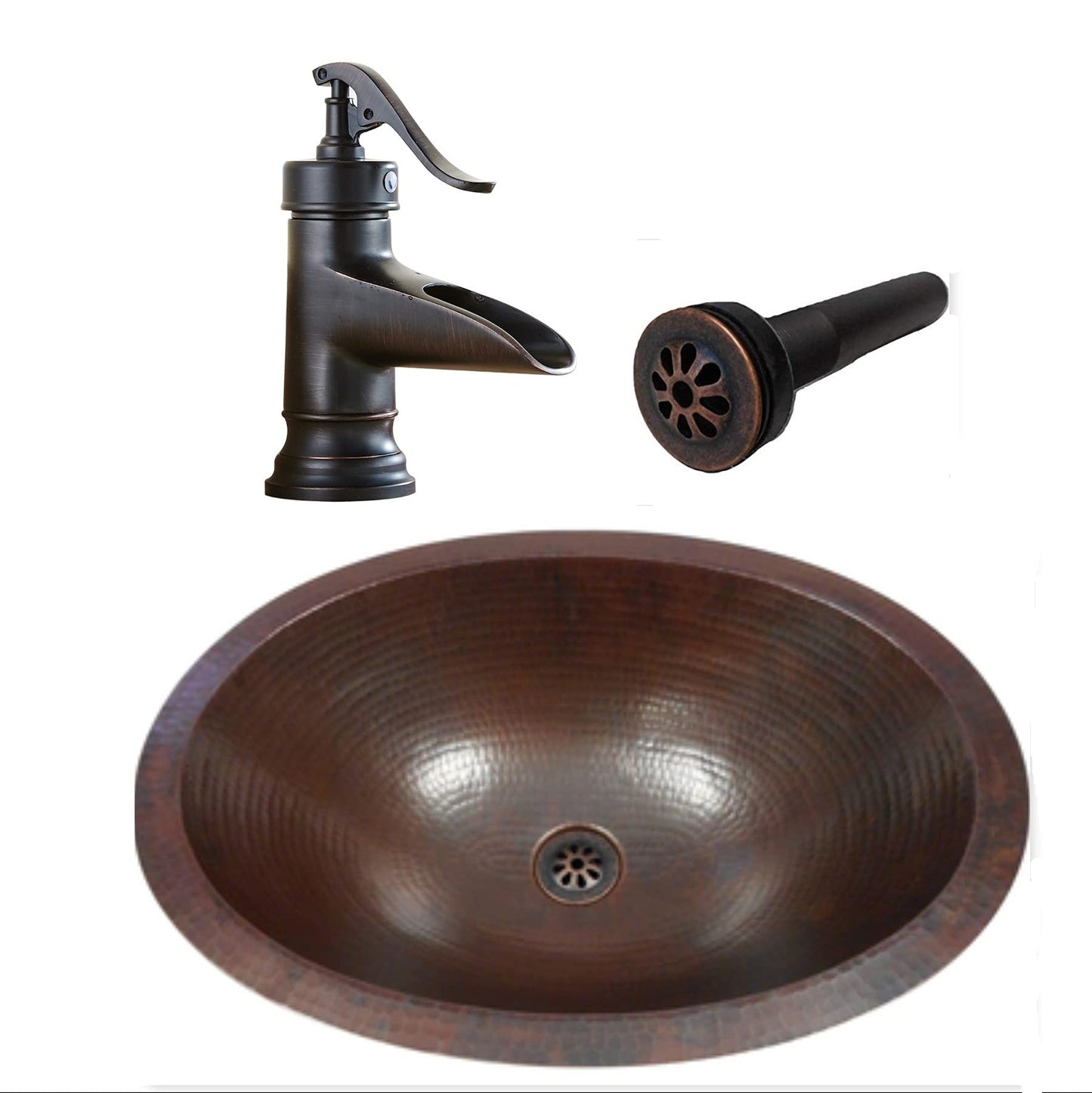 Simply Copper 16" Oval Copper Bath Sink with 7" Faucet and Daisy Drain Drain Included