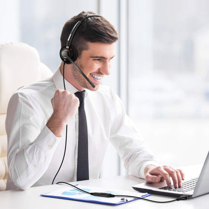 Arama USB Headset with Microphone for PC, Noise Cancelling & Audio Controls Ultra Comfort USB Headphone for Computer Laptop Pc Business Skype UC Webinar Call Center Office