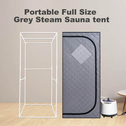 Full Size Portable Grey Steam Sauna Tent – Personal Home Spa with Fast Heating Steam Generator, Remote Control, Foldable Chair & Timer, Easy to Install PVC Frame, FCC Certification