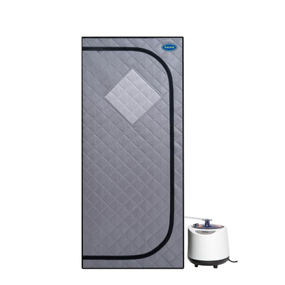 Full Size Portable Grey Steam Sauna Tent–Personal Home Spa, with Steam Generator, Remote Control, Foldable Chair, Timer and PVC Pipe Connector Easy to Install.Fast Heating, with Fcc Certification