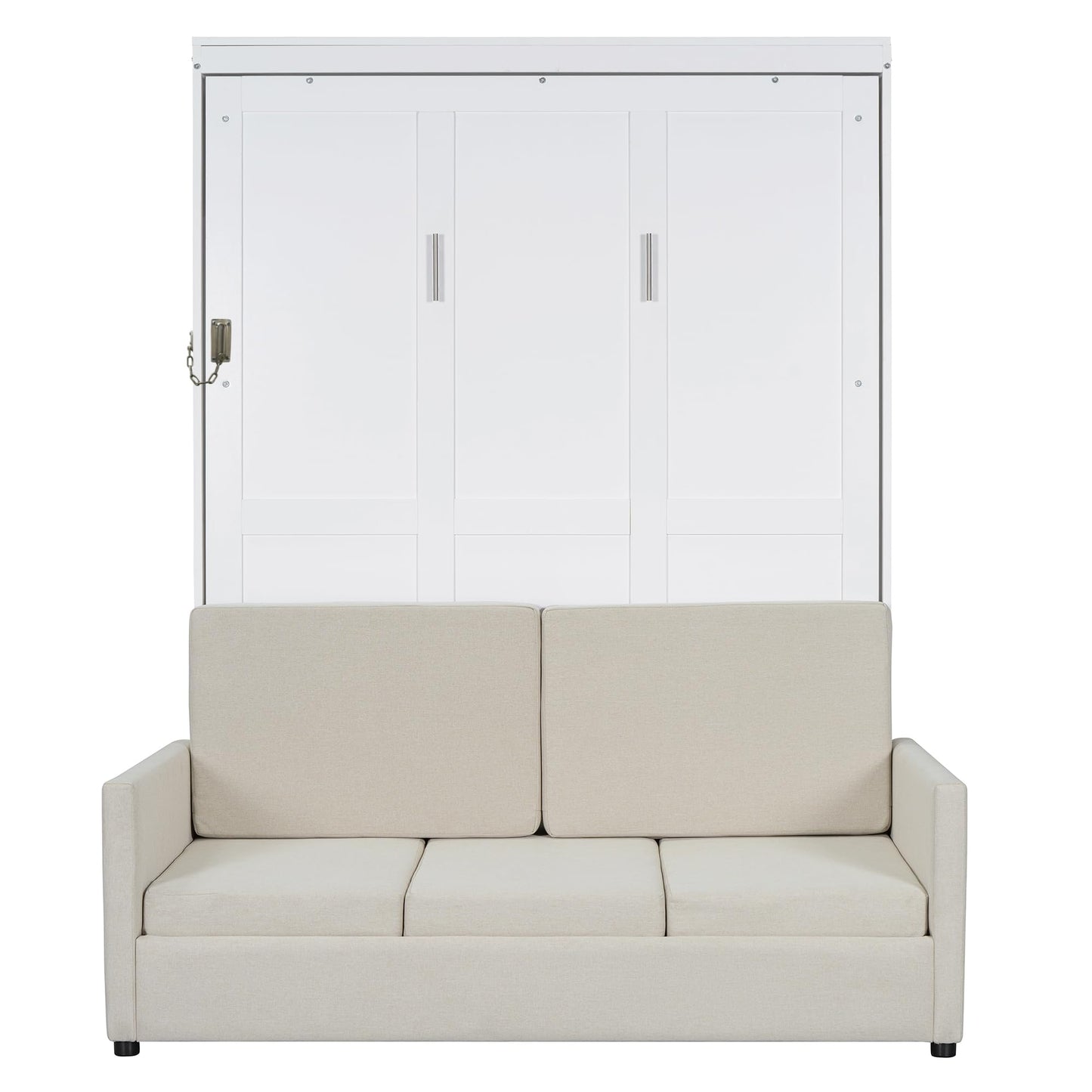 Ball & Cast Murphy Bed Full Size W/ 2 Seat Sofa,Murphy Bed Cabinet W/Cushion,Hideaway Bed W/Support Leg & Handles,for Bedroom Office Guest Room,White