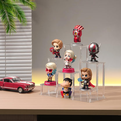 NyTfxkeJ 6 Tier Clear Action Figures Display Risers Stand Shelf, Acrylic Display Stands for Collectibles,Pop Figures Holder Perfumes Organizer,Large Rock Risers Rack
