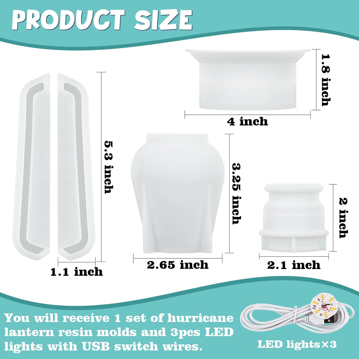 Actvty Oil Lamp Resin Molds Set, Hurricane Lamp Silicone Mold for Resin Casting, Epoxy Light Molds with 3pcs LED Lights DIY Retro Lantern Indoor Oil Lamps for Table Fireplace Home Decoration