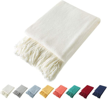 Homiest Cozy 60 80 Inch) Decorative Knitted Throw with Fringe, Lightweight Acrylic Knit Blanket, Soft & Tassel Blanket