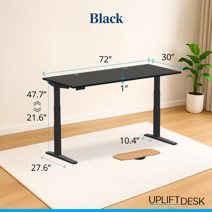 UPLIFTDESK V3 2-Leg Black Laminate Wood Standing Desk – Adjustable Height, Advanced 1-Touch Memory Keypad, Under Desk Cable Management, Wire Grommets & Rocker Board (Black C-Frame, 72 x 30 inch)