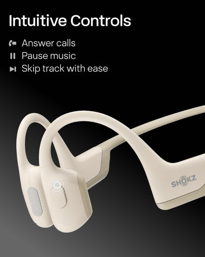 SHOKZ OpenRun Pro-Bone Conduction Headphones, Open-Ear Bluetooth Wireless Sport Headphones for Running and Workout, Sweat Resistant, Long Battery Life, Premium Deep Bass, Mic，with Hair Band, Beige