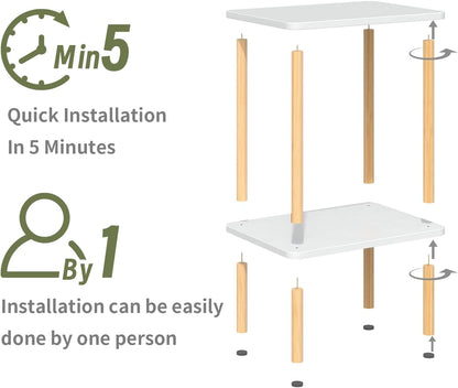 2 Apicizon Tier End Table, Small Side Table with Solid Wood Legs, Boho Bedside Table with Storage Shelf, Nightstand