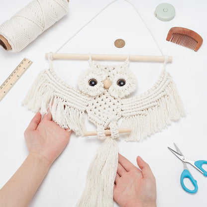 ACRNIGHEET DIY Owl Macrame Kit with Instruction - Handmade White Owl Hanging Ornament Boho Hand Woven Macrame Making Kit for Home Decor