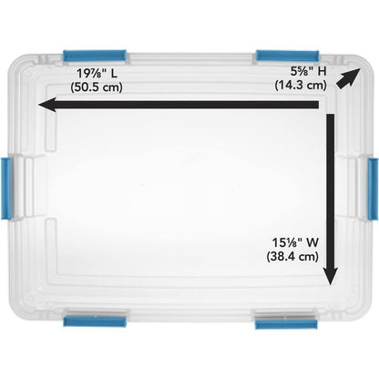 Sterilite 37 Qt Gasket Box, Stackable Storage Bin with Latching Lid and Tight Seal, Plastic Container to Organize Underbed, Clear Base and Lid, 4-Pack