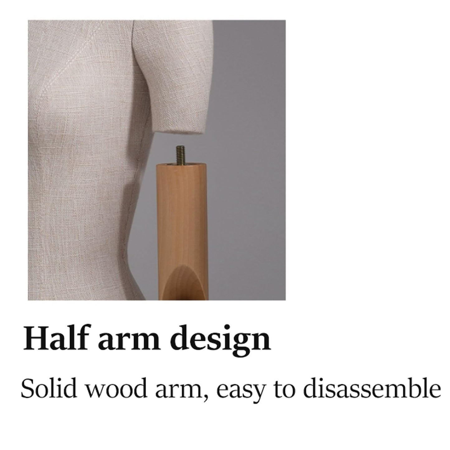 CZCZC Countertop Premium Mannequin with Metal Stand,Linen Female Mannequin,Adjustable Dress Mannequin,Flexible Form Mannequin Torso Wooden Arm Display