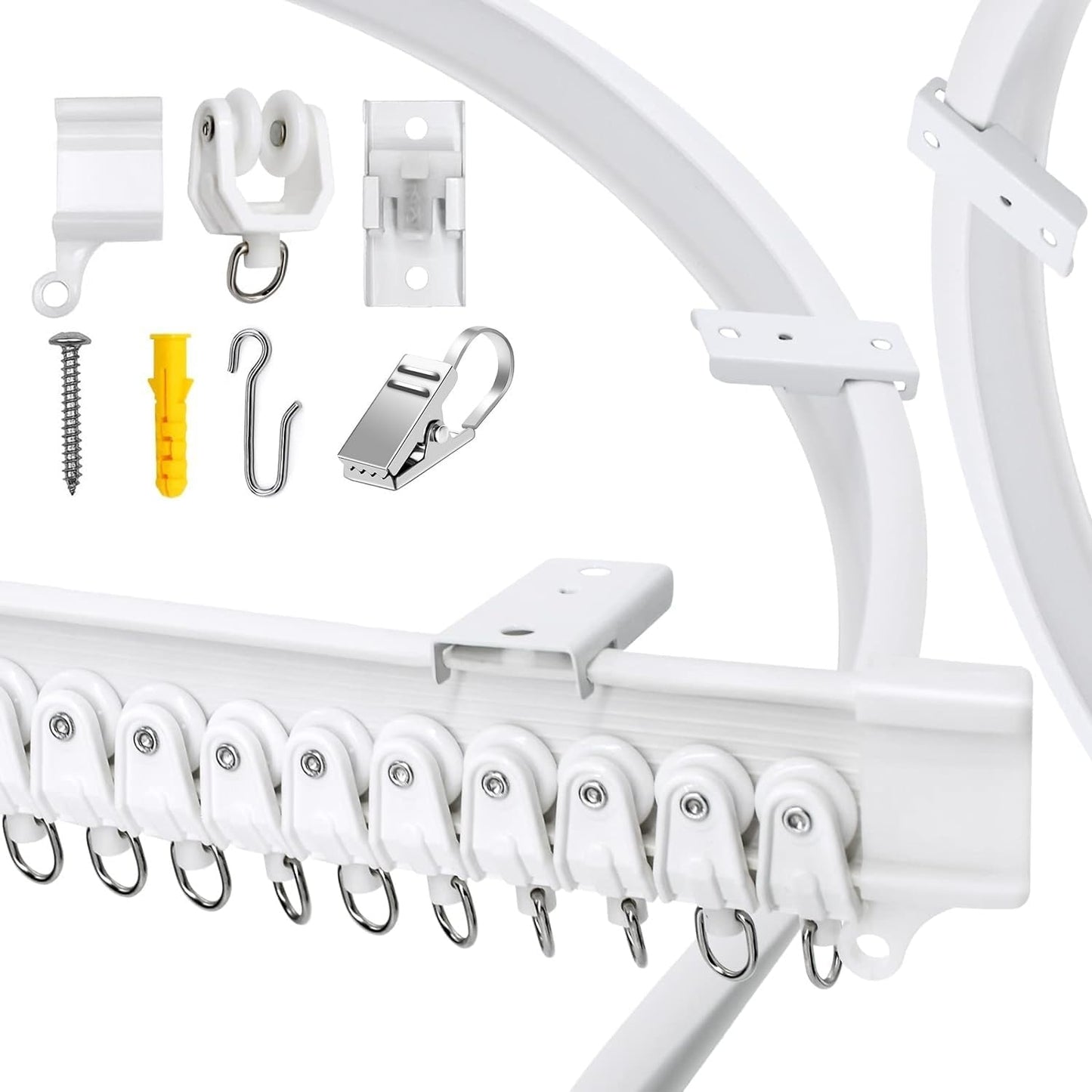 VRSS Flexible Bendable Curved Ceiling Curtain Track, 2 Meters (6.6 ft) with Stainless Steel Curtain Clips for Shower