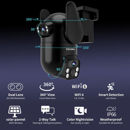 Wireless Home Security Cameras System,Solar Power PTZ Outdoor Cameras,Motion Detection,Night Vision,Water-Proof,2-Way Audio,No Subscription Fee,Cloud/SD Card Storage