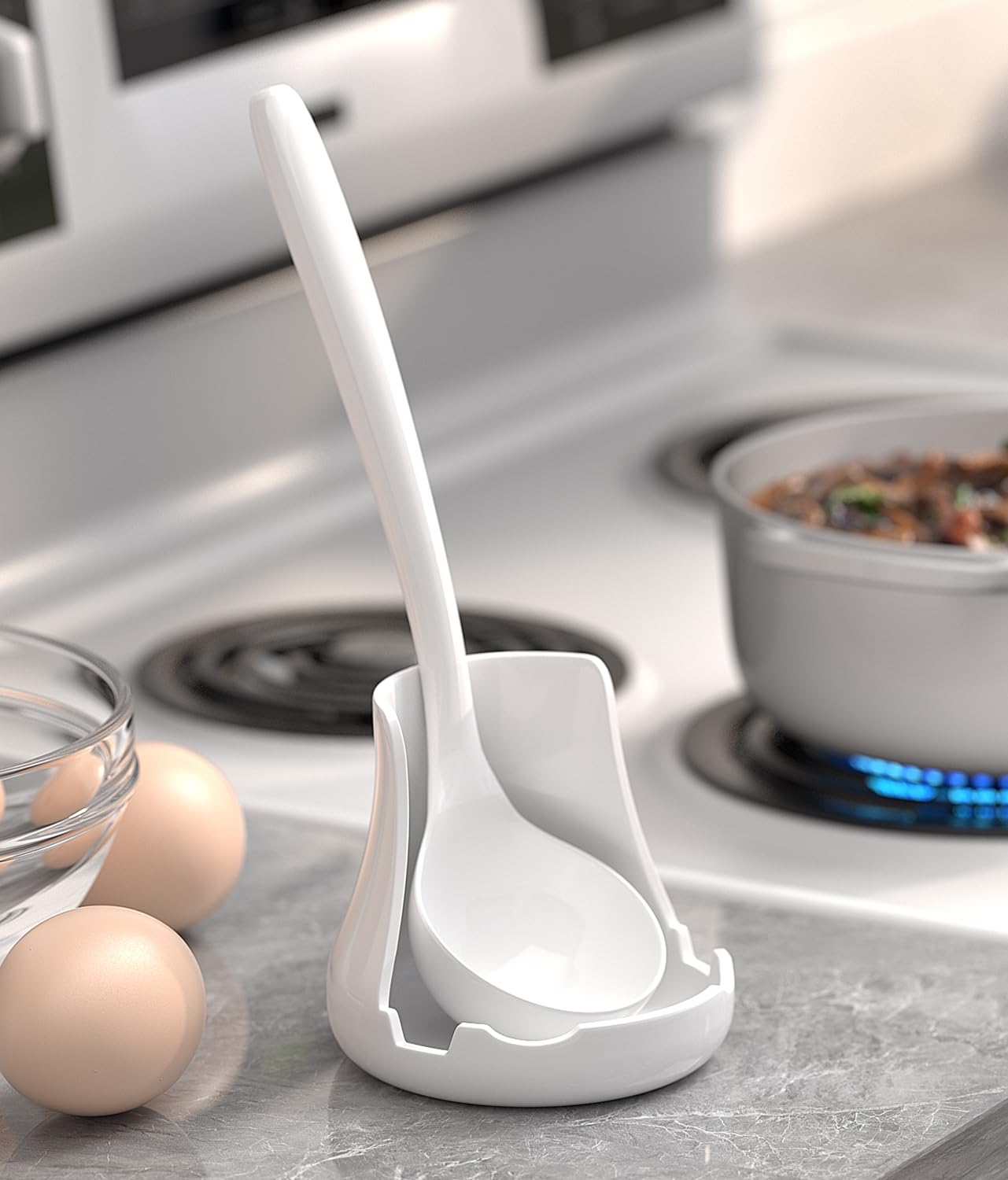 ‌Upright Ceramic Spoon Rest, Matte White Kitchen Cooking Spoon Holder, Stove Top Spoon Rest, 7.1×5.3 inches‌